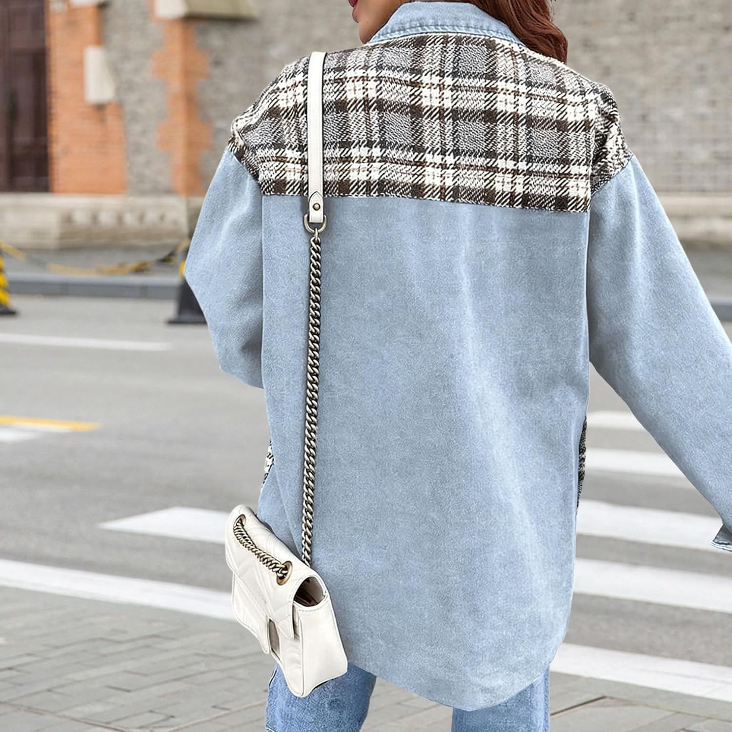 Women's Jacket for Long Sleeve Shacket Casual Jean Shirt Jacket with Pockets