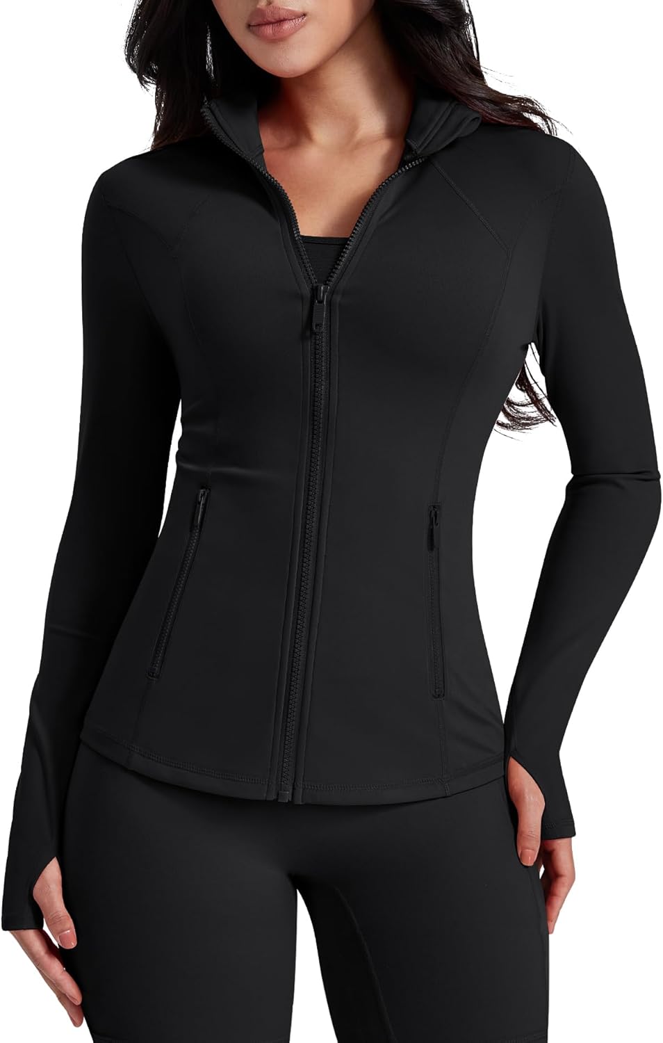 Women's Workout Jackets Athletic Zip Up Jacket Slim Fit Running Gym Top with Pockets & Thumb Holes