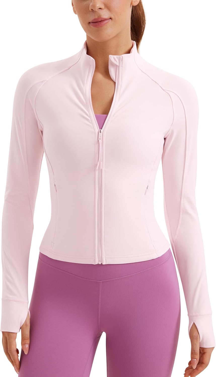 Women's Butterluxe Waist Length Jackets for Full Zip Athletic Track Tops with Thumb Holes Pockets