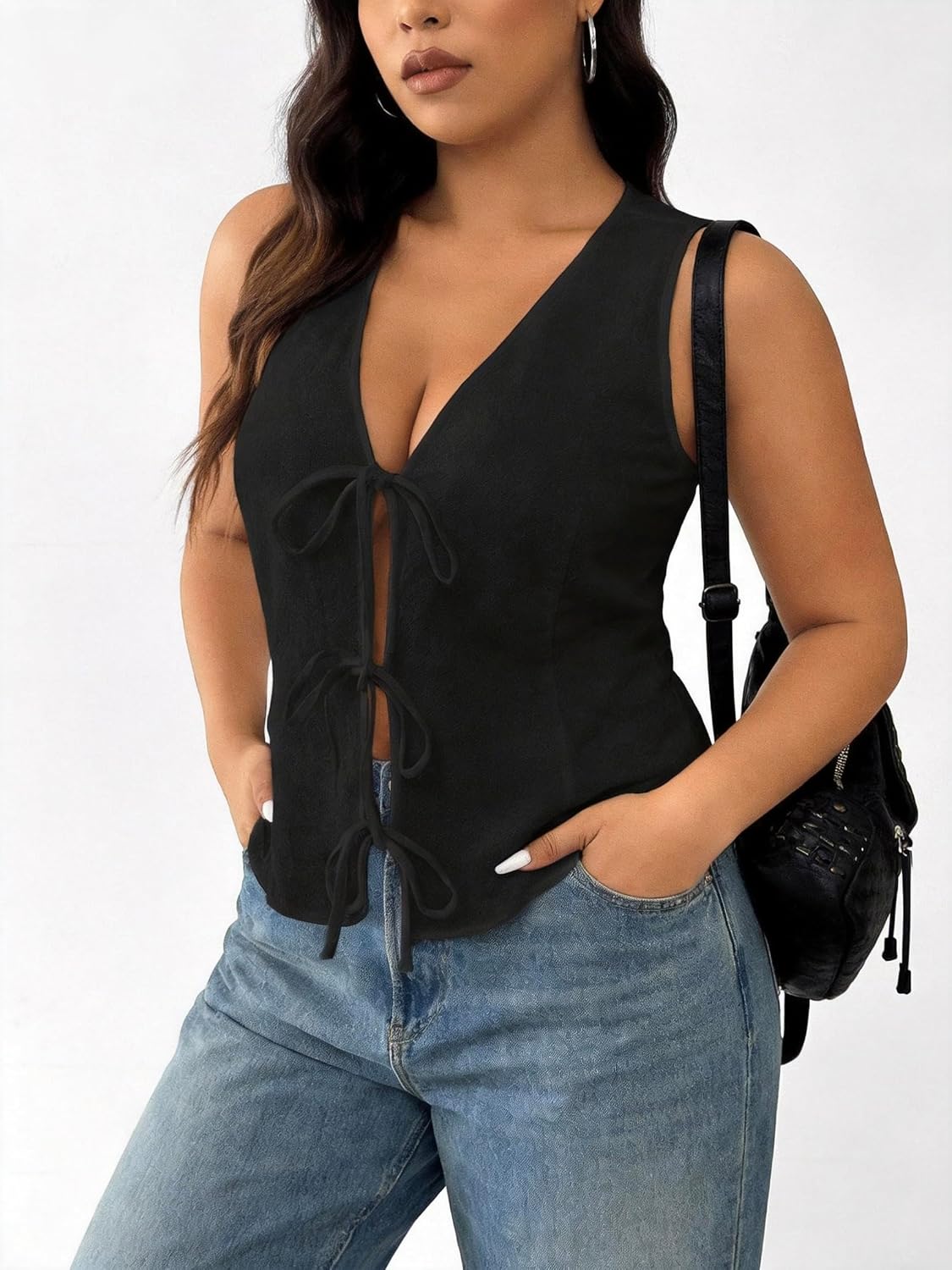 Women's Tie Front Vest Summer V Neck Sleeveless Blouses Going Out Tops Women's Tie Front Vest Summer V Neck Sleeveless Blouses Going Out Tops