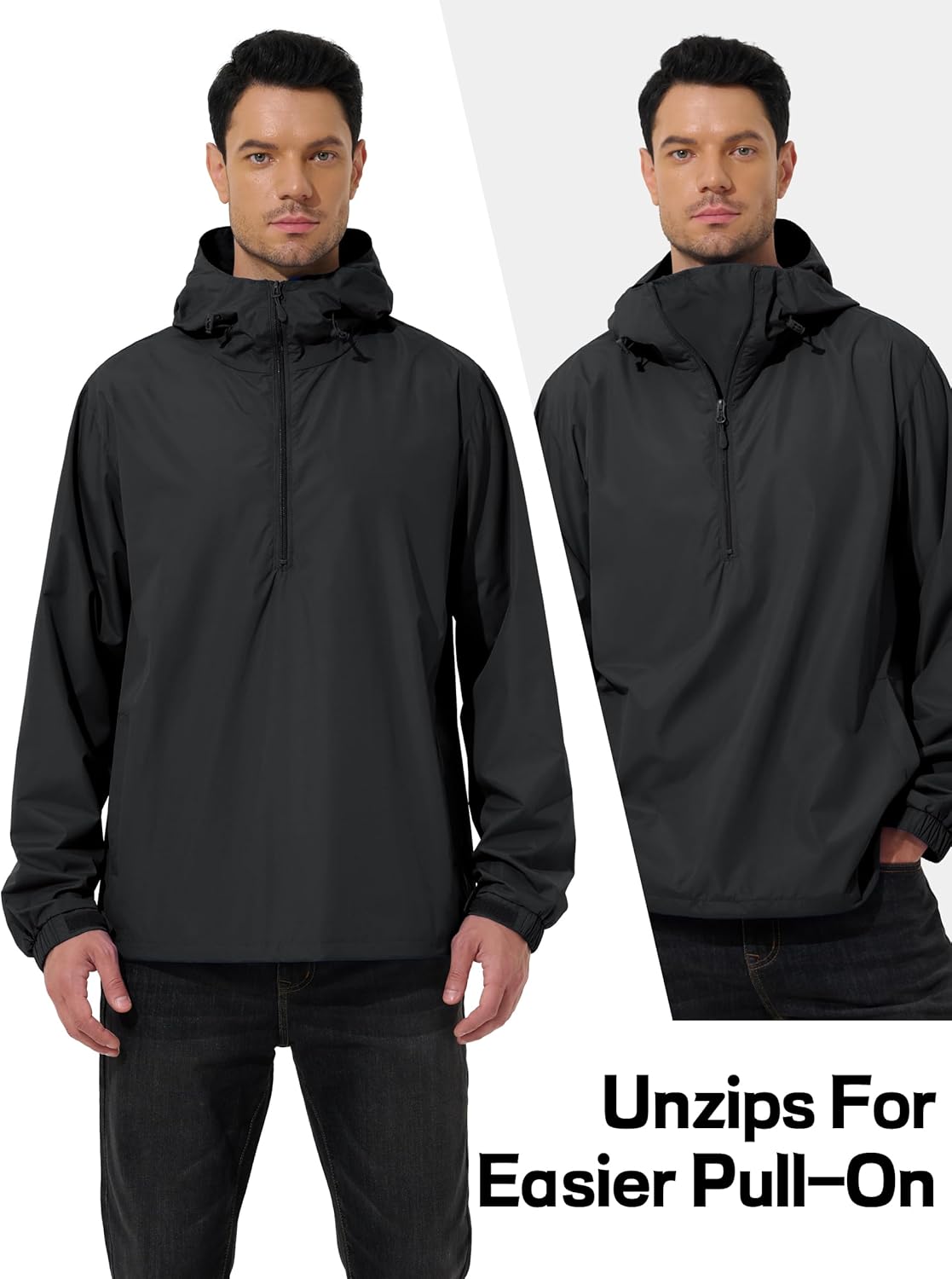 Men's Pullover Rain Jacket Waterproof Windbreaker Packable Raincoat for Cycling Running