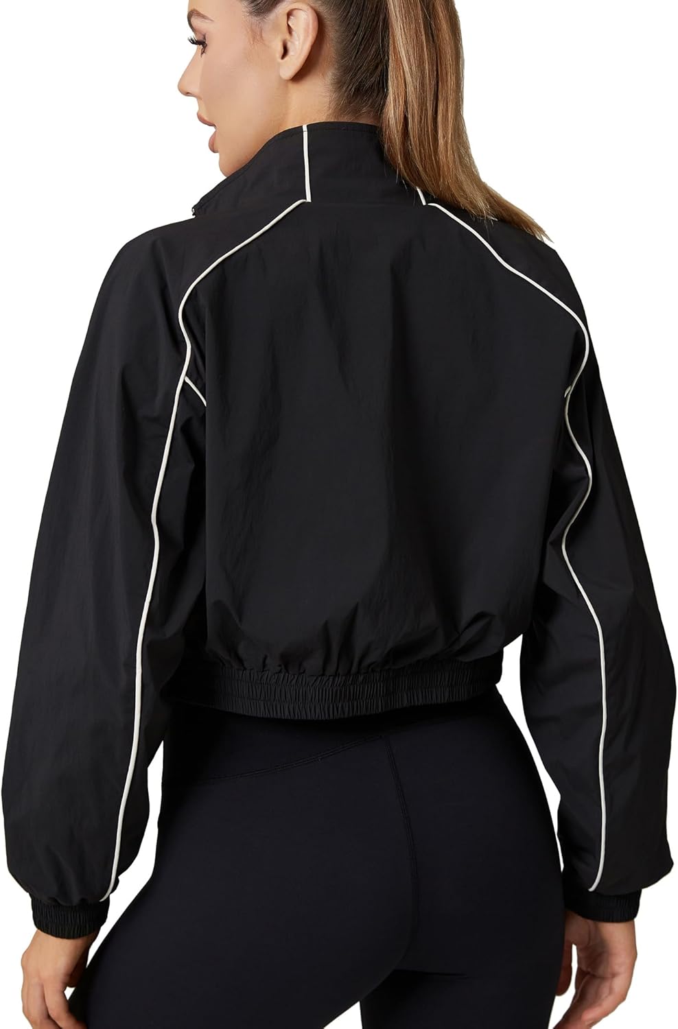 Women's Athletic Windbreaker Cropped Jacket Track Zip Up Sporty Jackets Gym Workout Tops