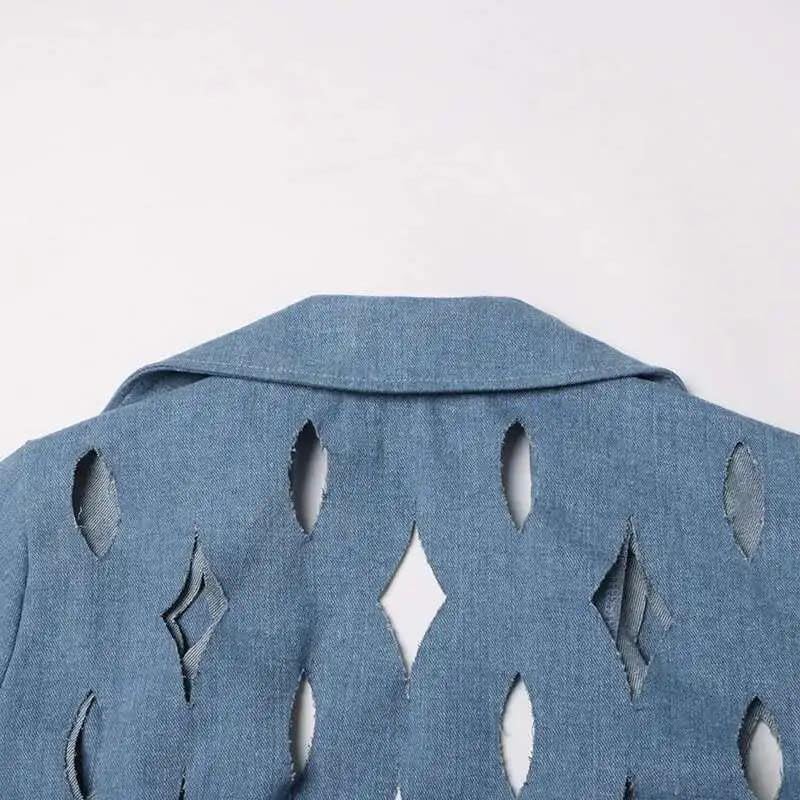 Women's Long Blazer Coat Hollow Out Tassel Street Casual Fashion Jacket