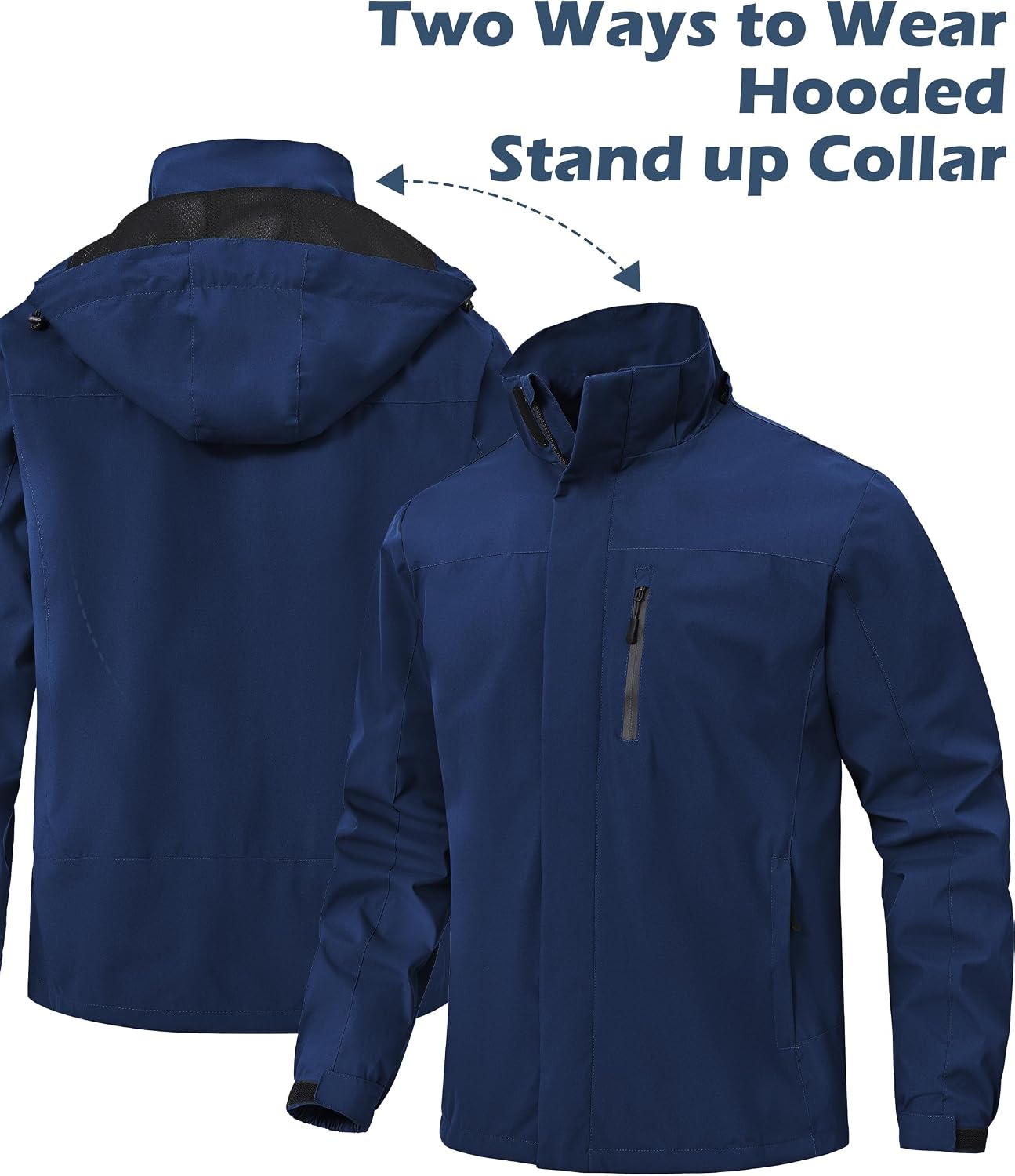 Men's Waterproof Hiking Jacket with Hood Windproof Weight Windbreaker Outdoor Fishing Raincoat Zipper Pockets