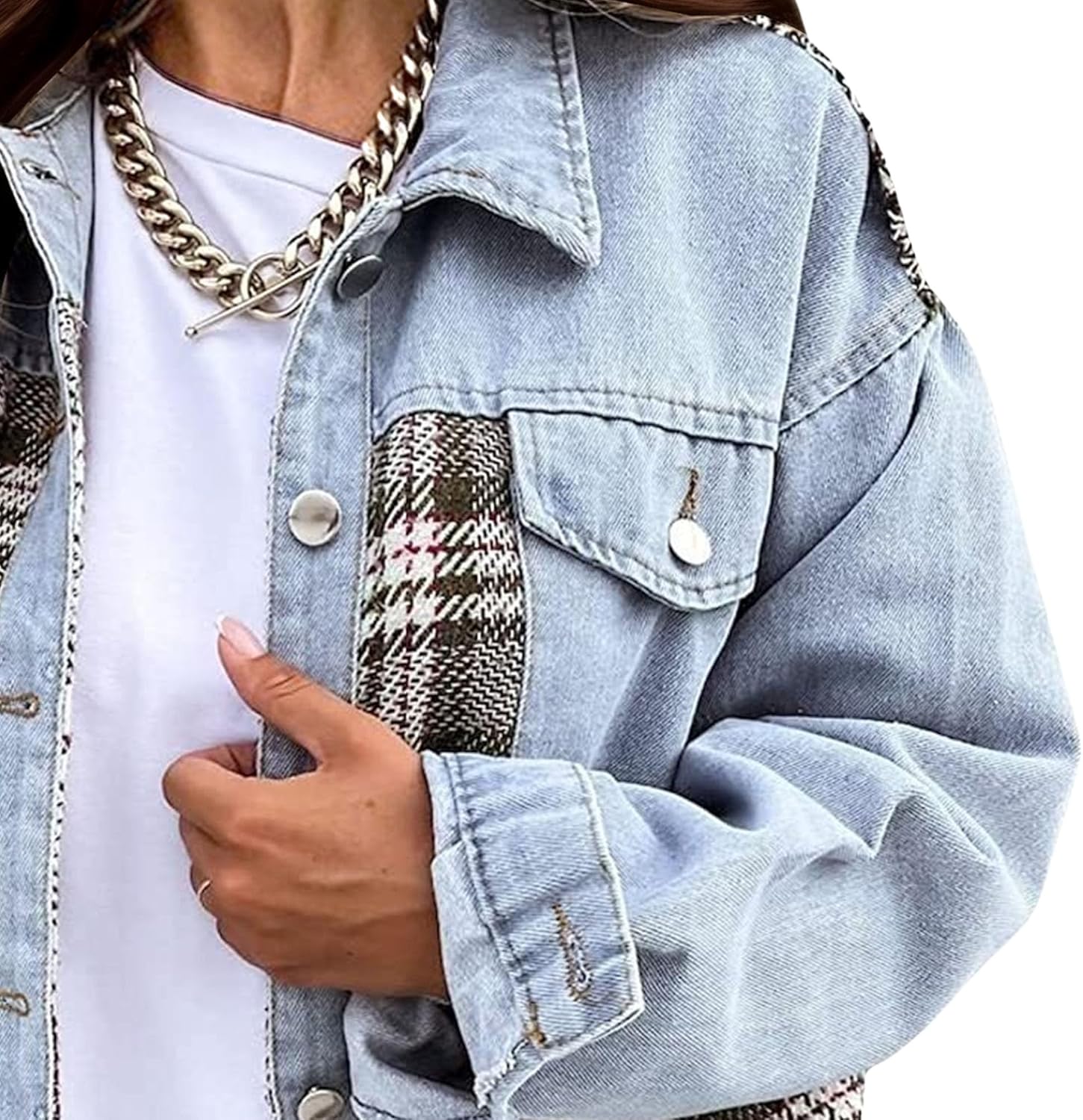 Women's Jacket for Long Sleeve Shacket Casual Jean Shirt Jacket with Pockets