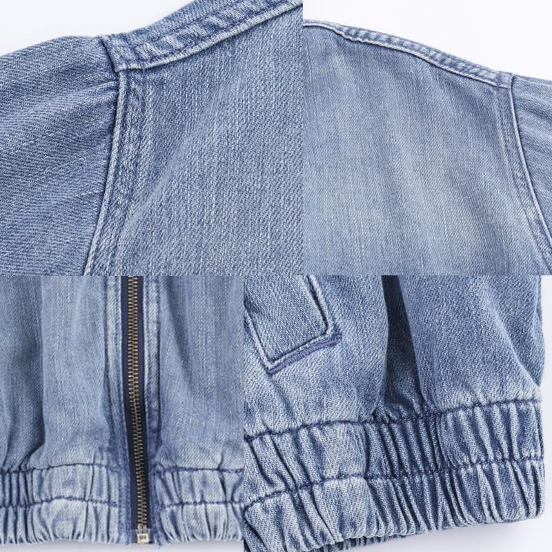 Women's Zipper Bomber Jacket Lapel Long Sleeve Zip Up Casual Jean Jackets