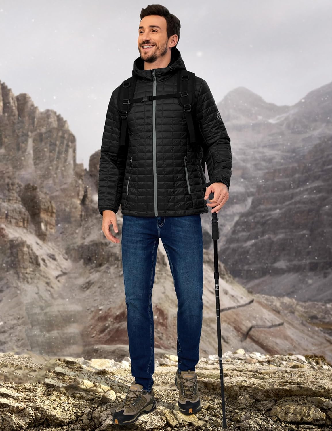 Men's Puffer Jacket Winter Coat with Hood Jackets Waterproof with Recycled Insulation Outdoor