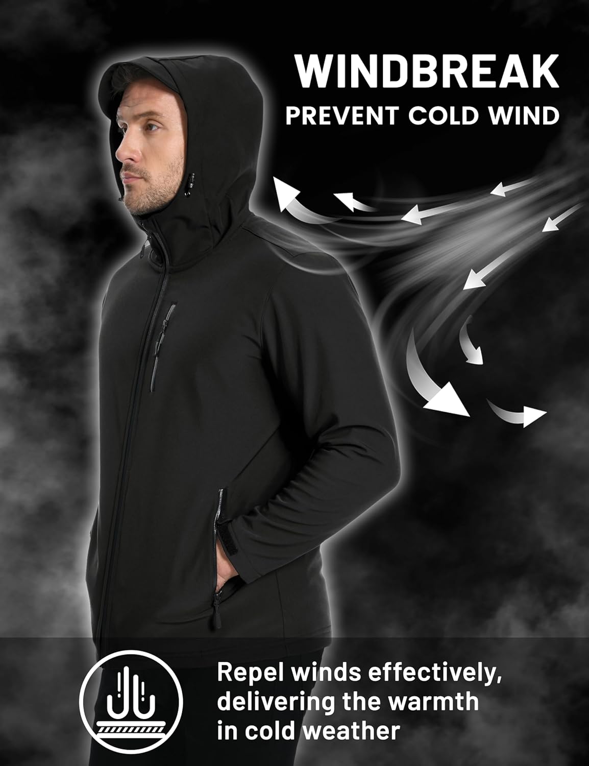 Men's Hooded Softshell Jacket Waterproof Fleece Lined Windbreaker Rain Jacket Winter