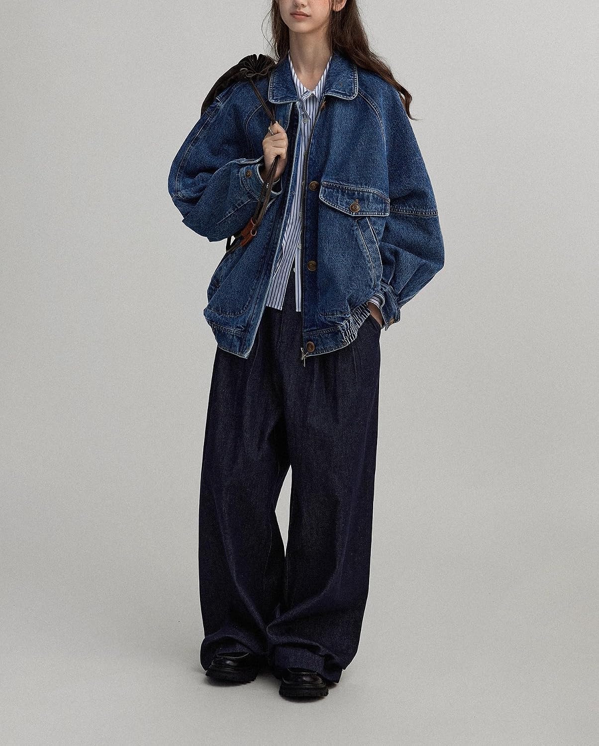 Women's Stand Collar Jean Bomber Jacket Boyfriend Jacket Coat Outerwear