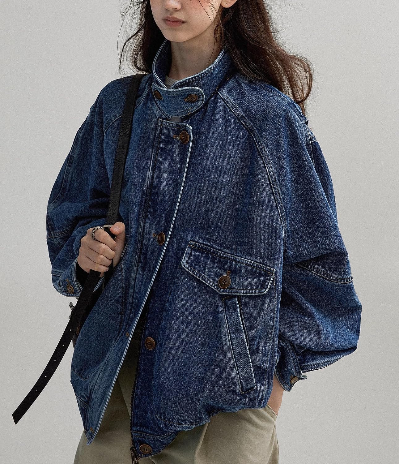 Women's Stand Collar Jean Bomber Jacket Boyfriend Jacket Coat Outerwear Women's Stand Collar Jean Bomber Jacket Boyfriend Jacket Coat Outerwear