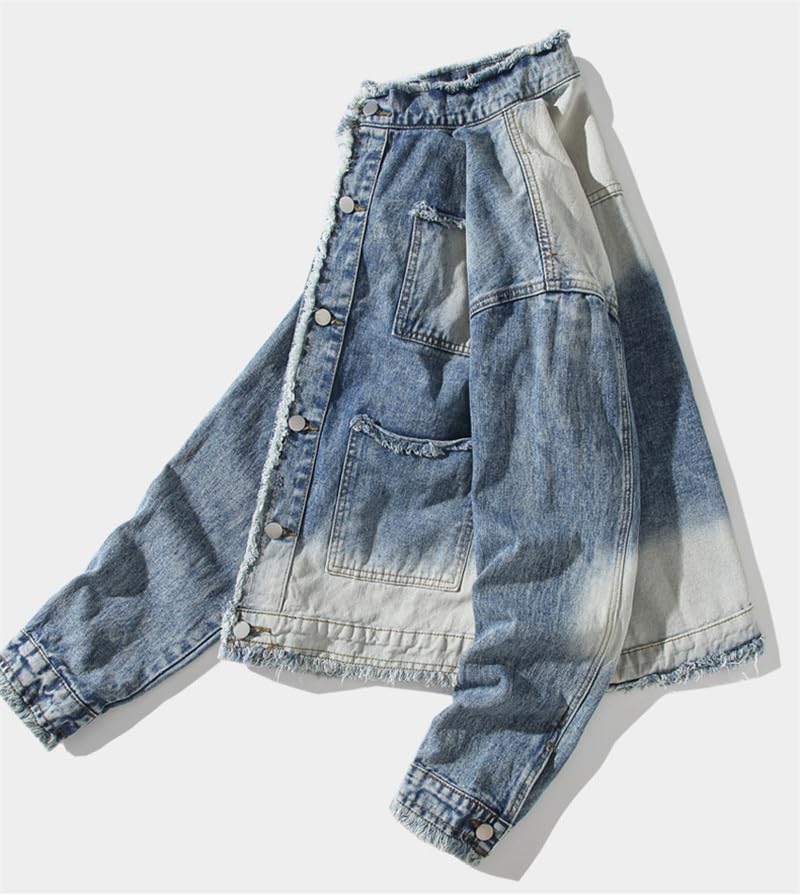 Long Sleeves Frayed Jacket Autumn Winter Zipper Casual Jeans Coats