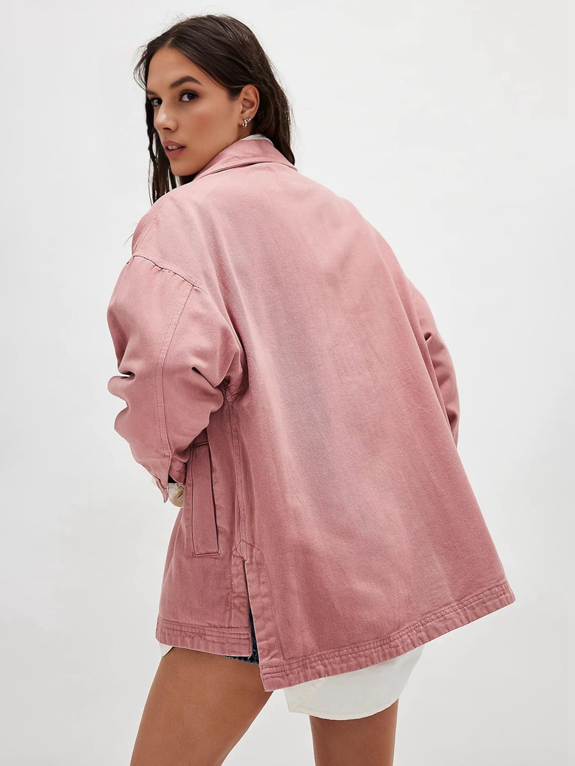 Women's City Jacket Long Sleeve Boyfriend Style Jean Jacket Button Up Front