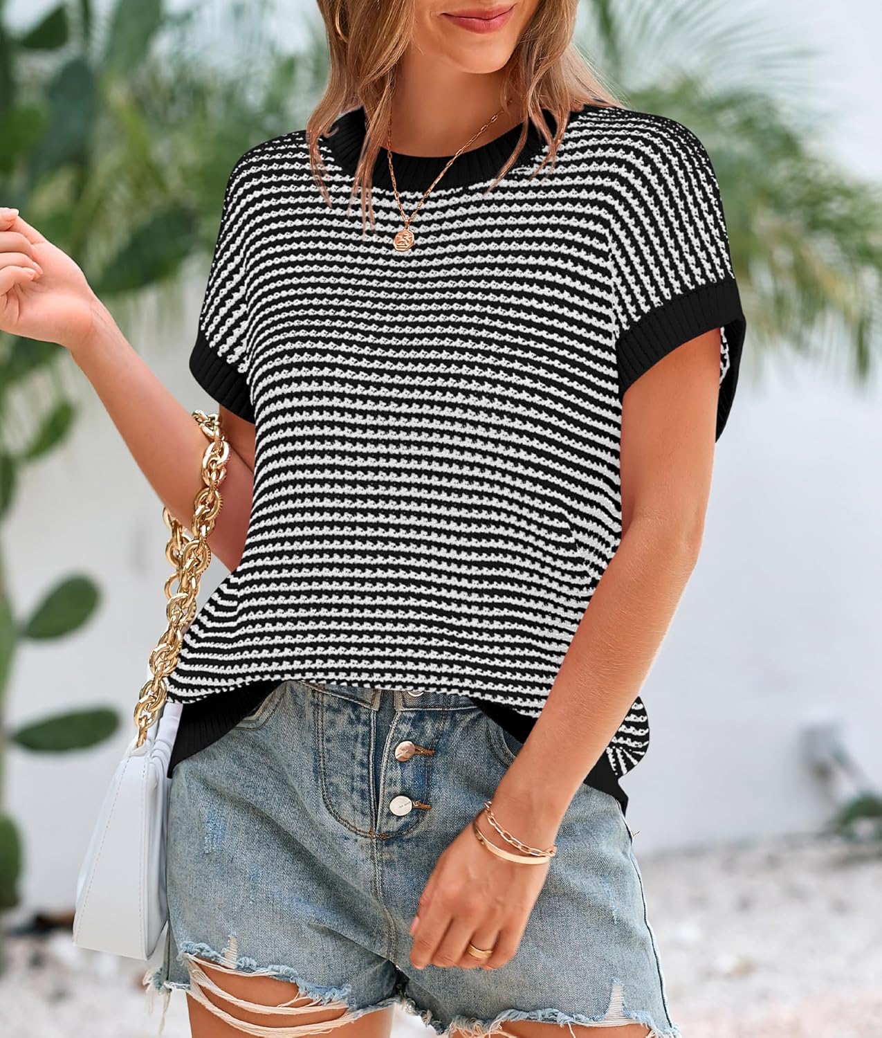 Women's Short Sleeve Sweater Spring Summer Round Neck Pullover Cap Sleeve Knit Sweater Vest Top Women's Short Sleeve Sweater Spring Summer Round Neck Pullover Cap Sleeve Knit Sweater Vest Top