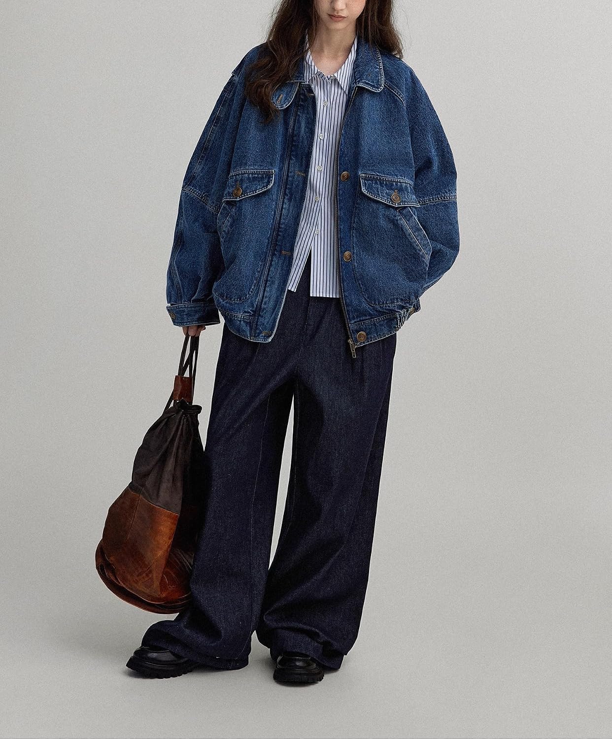 Women's Stand Collar Jean Bomber Jacket Boyfriend Jacket Coat Outerwear