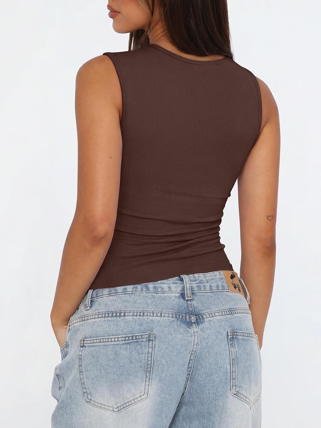 Women's Going Out Tops Cute Ribbed Button Down Square Neck Sleeveless Vest Crop Tank Top