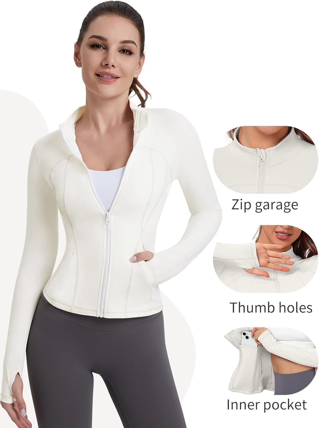 Women's Workout Yoga Jacket Zip Up Athletic Jacket Cropped Jacekt with Pockets