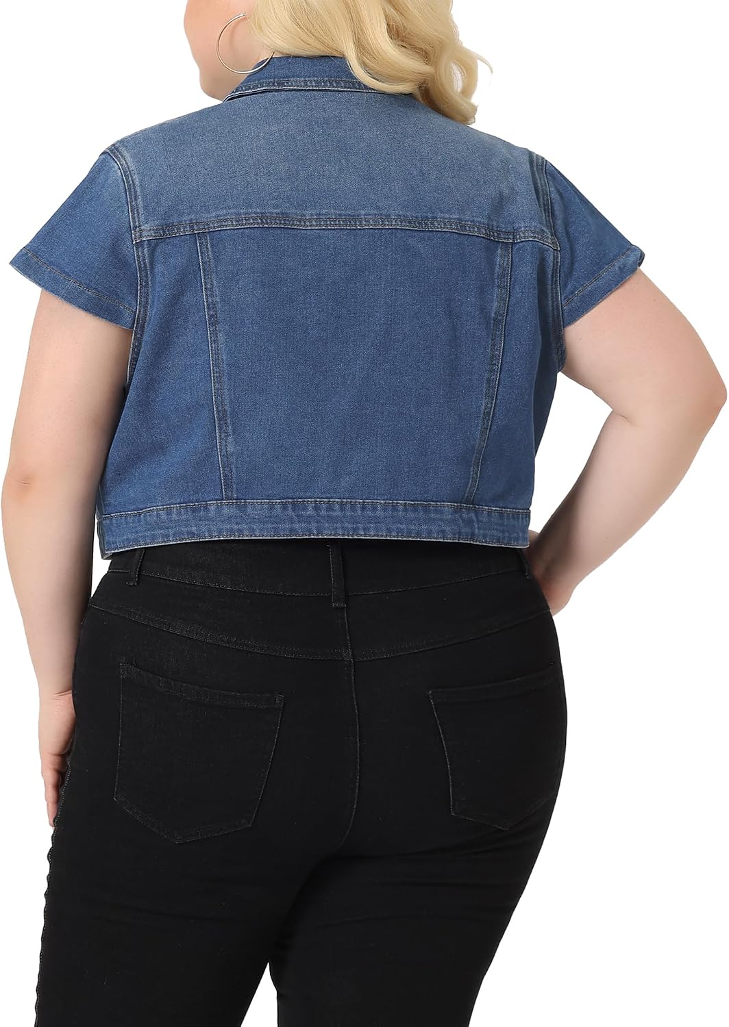 Women's Short Sleeve Jackets Button Front Cropped Jean Jacket
