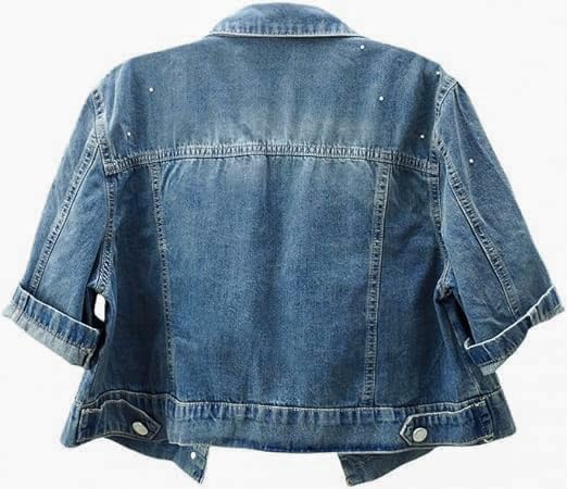Women's Jacket 3/4 Sleeve Cropped Rhinestones Jean Jackets Trucker Coat Women's Jacket 3/4 Sleeve Cropped Rhinestones Jean Jackets Trucker Coat