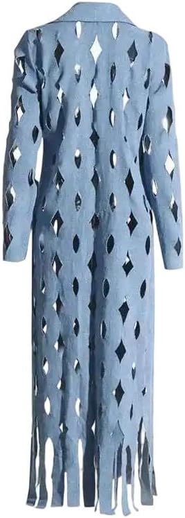 Women's Long Blazer Coat Hollow Out Tassel Street Casual Fashion Jacket