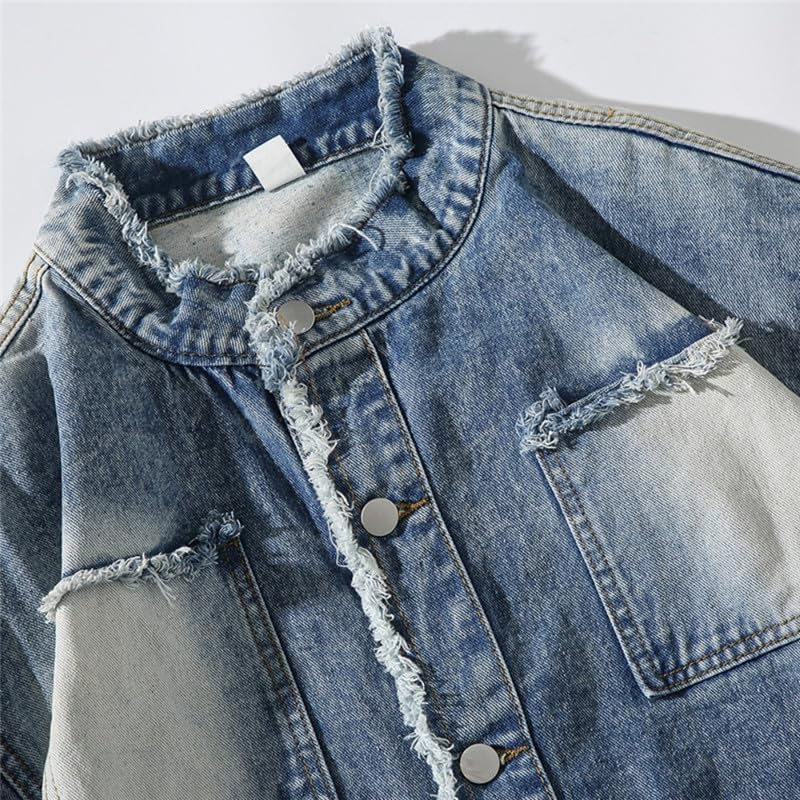 Long Sleeves Frayed Jacket Autumn Winter Zipper Casual Jeans Coats