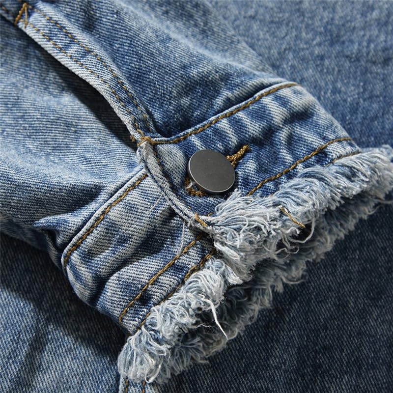 Long Sleeves Frayed Jacket Autumn Winter Zipper Casual Jeans Coats