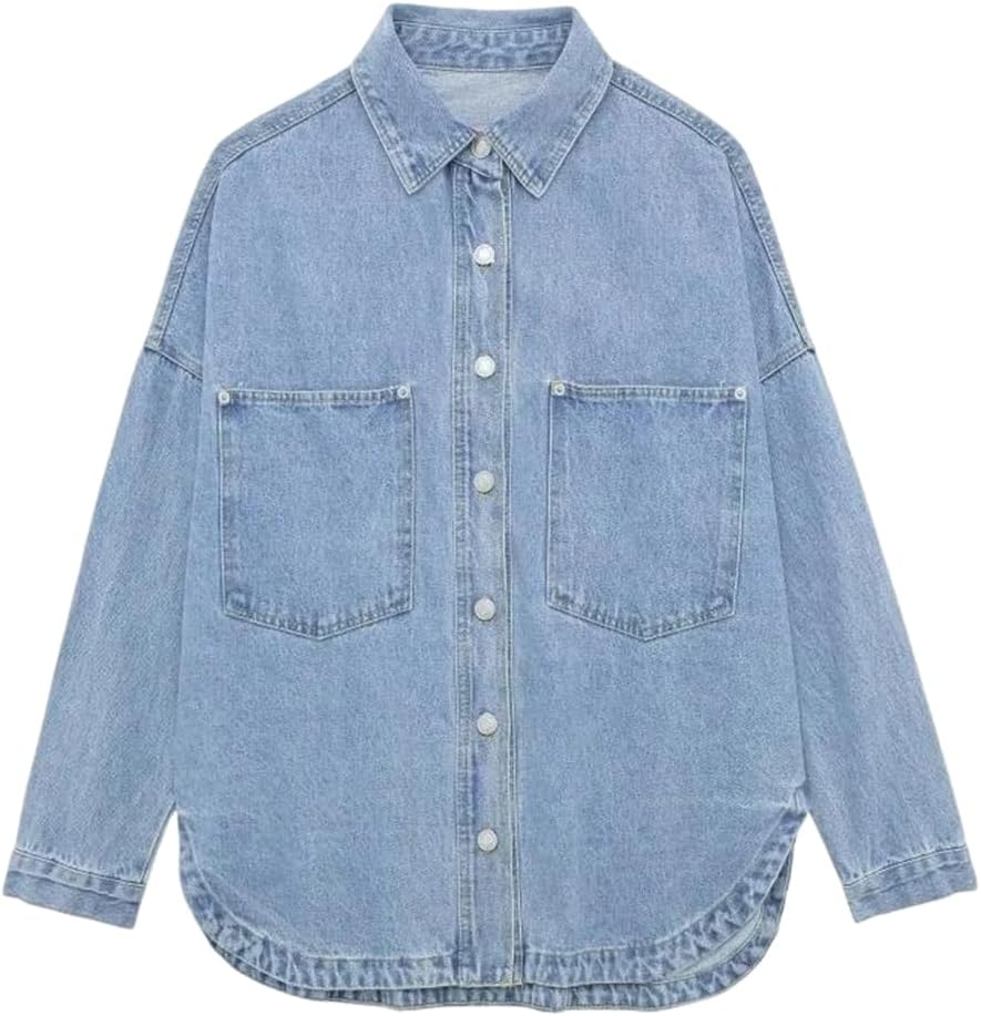 Women's Lapel Jacket Pocket Loose Fit Spring Casual Outerwear
