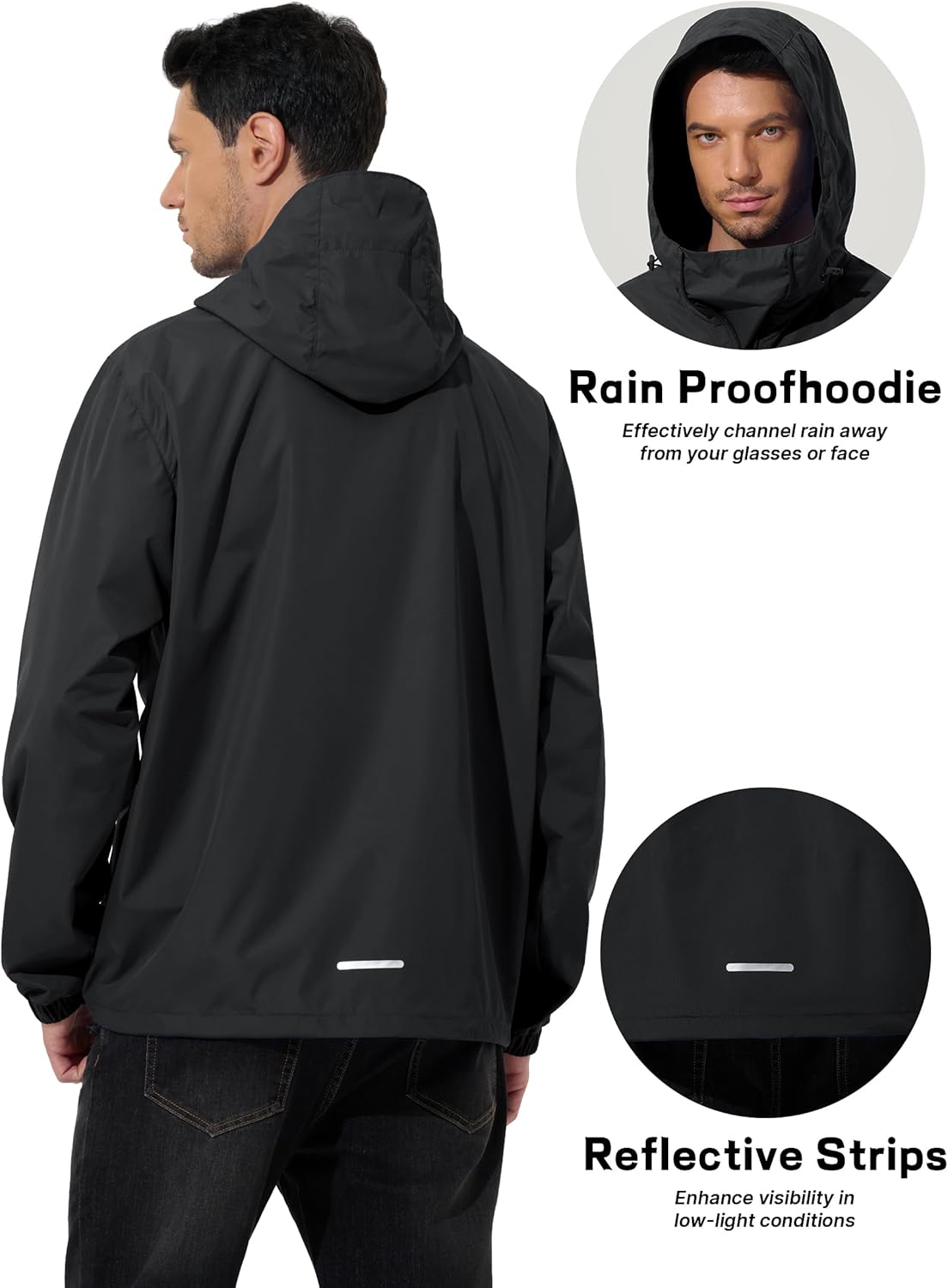 Men's Pullover Rain Jacket Waterproof Windbreaker Packable Raincoat for Cycling Running
