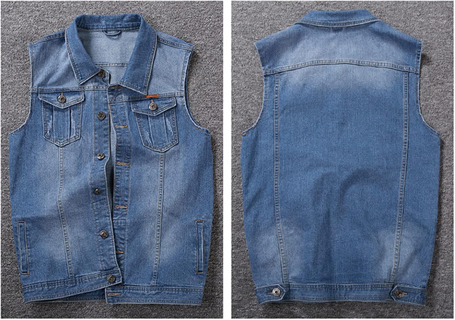 Men's Fit Retro Vest Sleeveless Jean Vest and Rocker Trucker Jacket Pocket