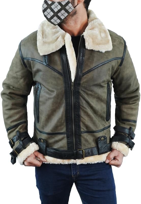 Men's  Aviator Shearling Jacket Sheepskin Leather B3 Bomber Jacket Flying Pilot Jackets for