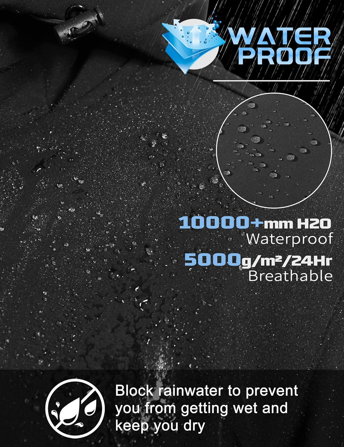Men's Hooded Softshell Jacket Waterproof Fleece Lined Windbreaker Rain Jacket Winter