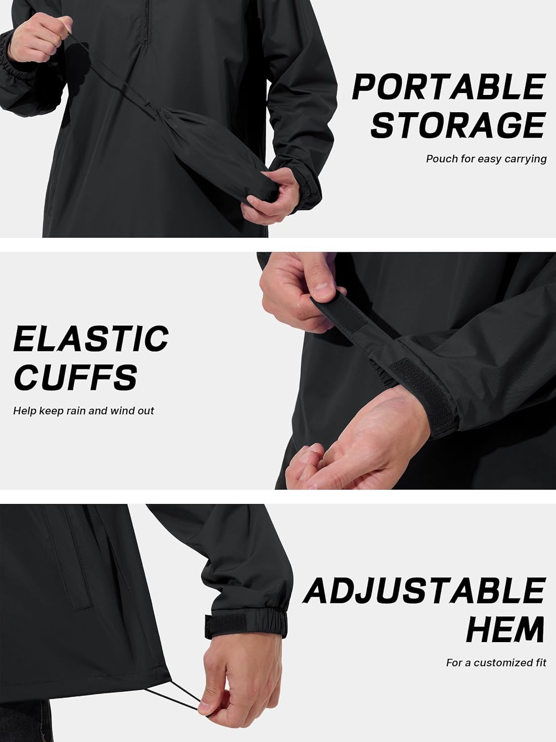 Men's Pullover Rain Jacket Waterproof Windbreaker Packable Raincoat for Cycling Running