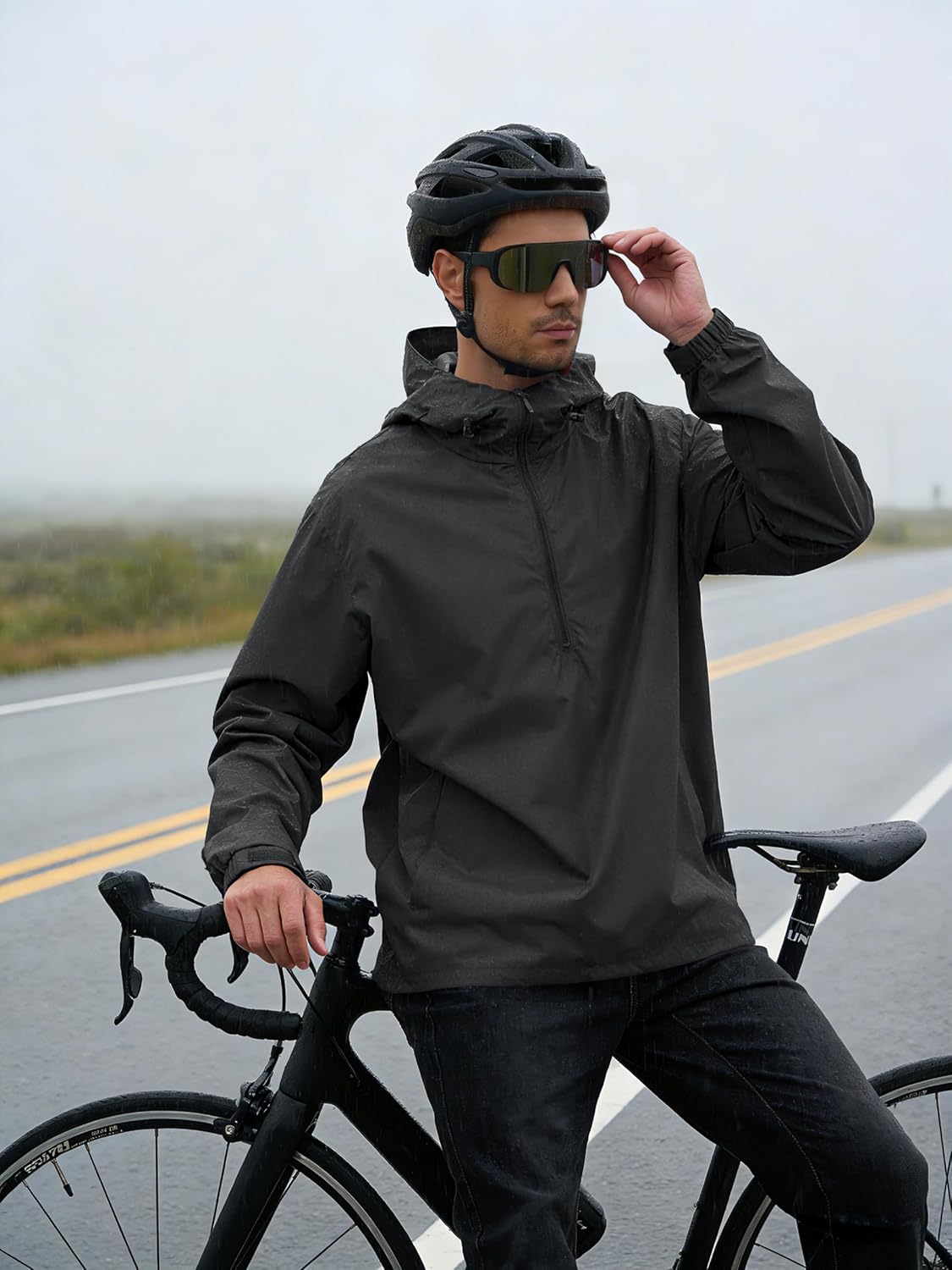 Men's Pullover Rain Jacket Waterproof Windbreaker Packable Raincoat for Cycling Running