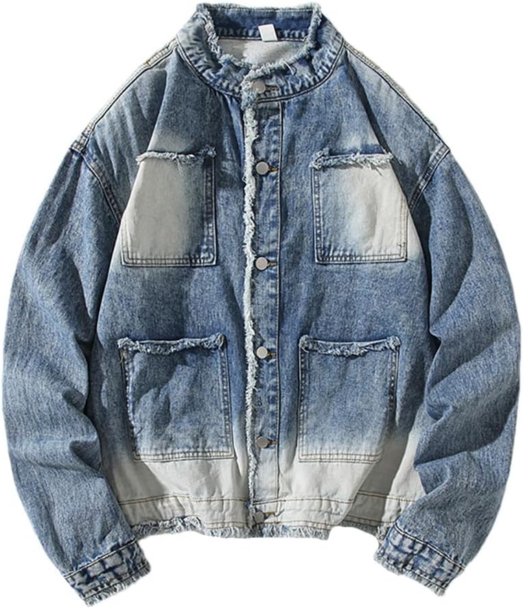 Long Sleeves Frayed Jacket Autumn Winter Zipper Casual Jeans Coats