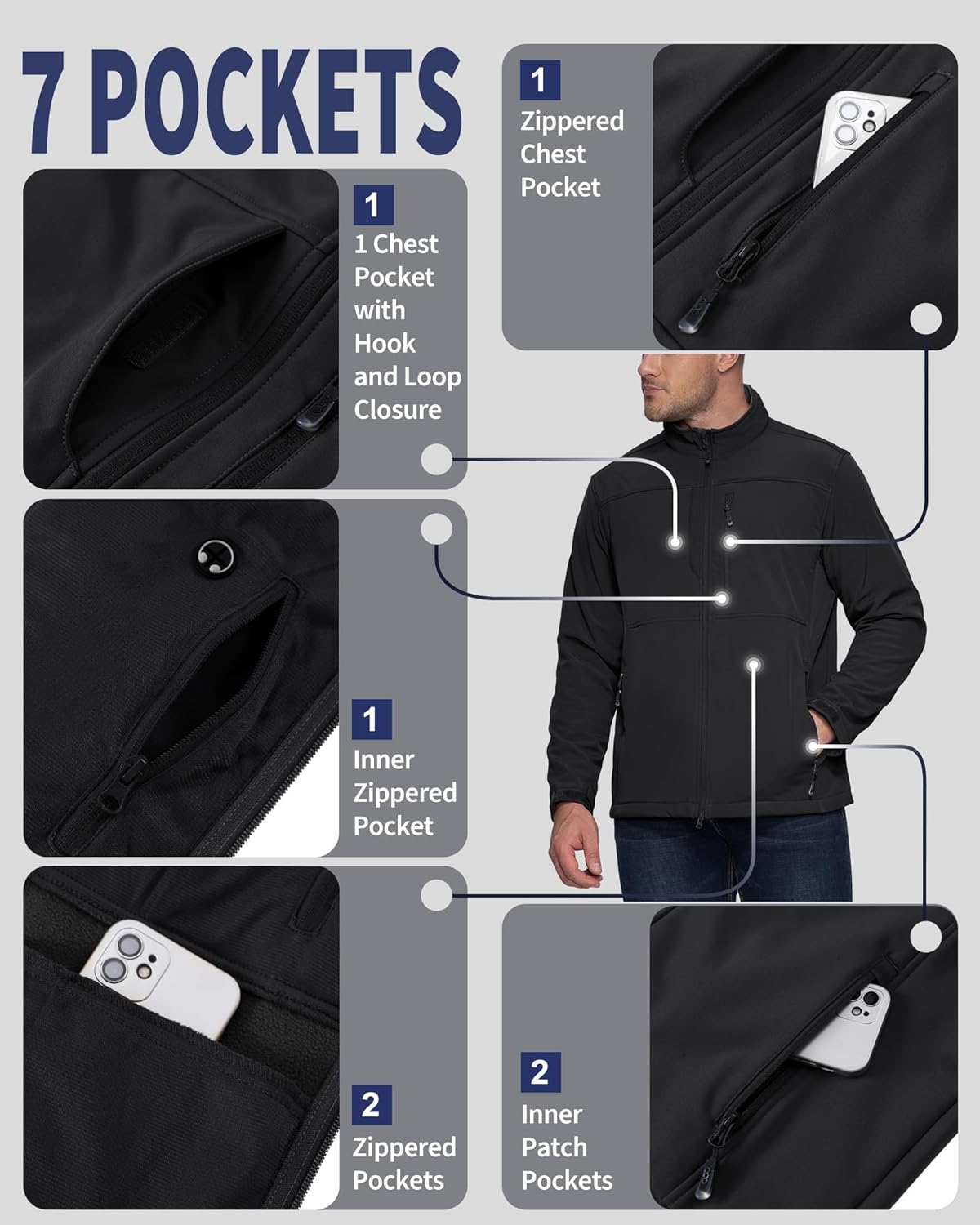 Men's Softshell Jacket Warm Fleece Lined Windbreaker Waterproof Soft Shell for Outdoor