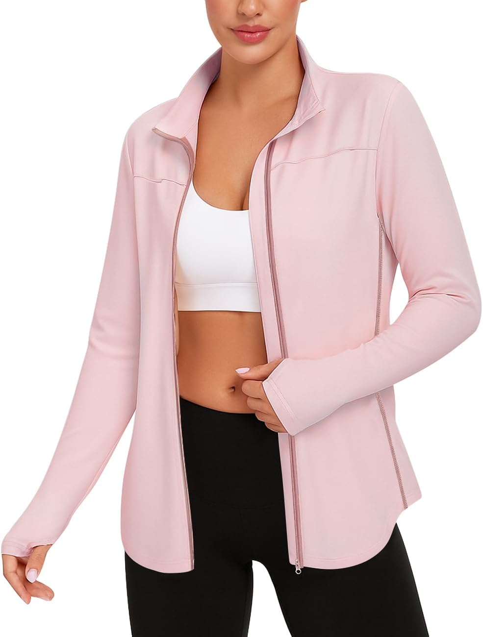 Women's UPF Sun Protection Jacket Zip Up Long Sleeve Sun Shirt with Thumb Hole Hiking