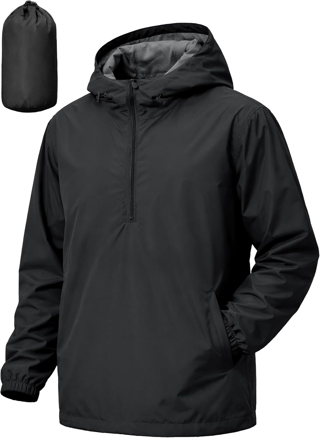 Men's Pullover Rain Jacket Waterproof Windbreaker Packable Raincoat for Cycling Running