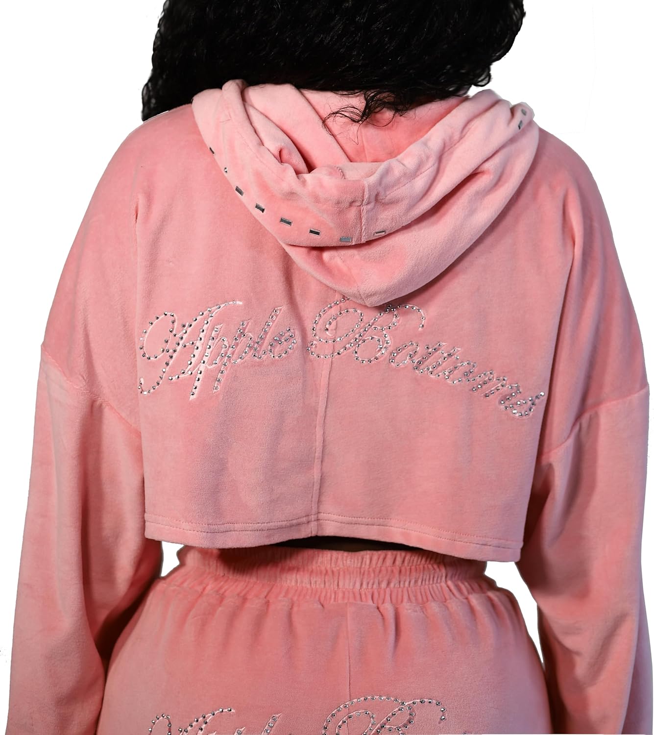 Women's Velour Cropped Zip Up Hoodie Curvy Cotton Track Jacket with Rhinestone Short Sleeves