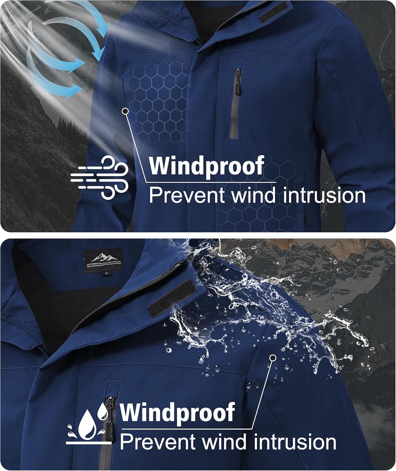 Men's Waterproof Hiking Jacket with Hood Windproof Weight Windbreaker Outdoor Fishing Raincoat Zipper Pockets