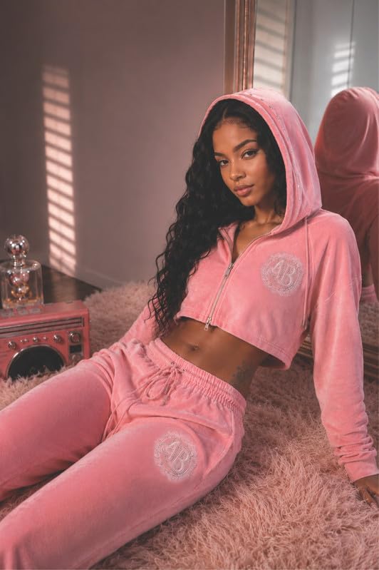 Women's Velour Cropped Zip Up Hoodie Curvy Cotton Track Jacket with Rhinestone Short Sleeves Women's Velour Cropped Zip Up Hoodie Curvy Cotton Track Jacket with Rhinestone Short Sleeves