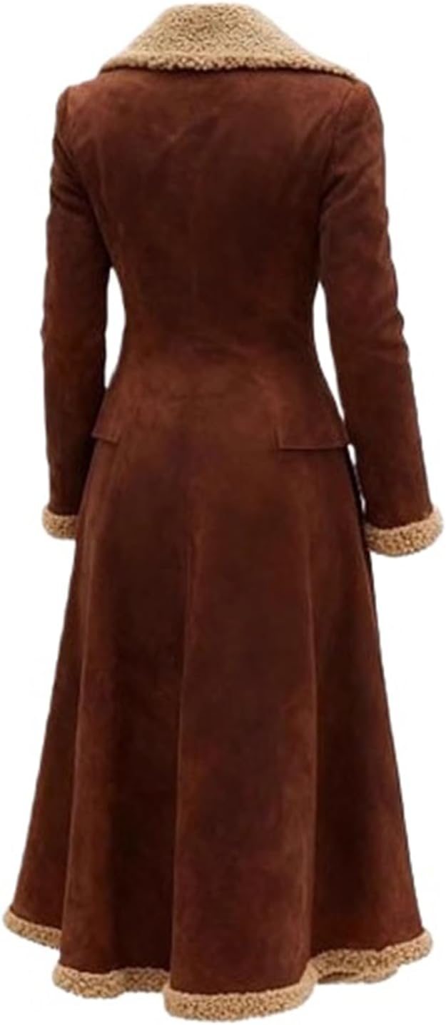 Women's Sherpa Lined Suede Jacket Fleece Faux Leather Trench Coat Double Breasted Jacket Vintage Western Jackets