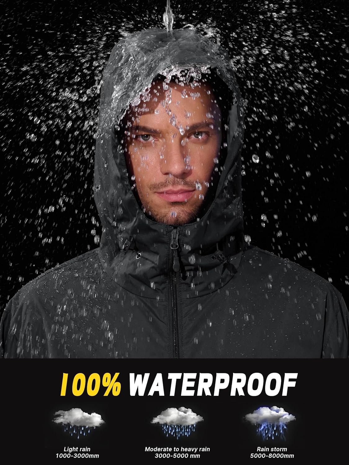 Men's Pullover Rain Jacket Waterproof Windbreaker Packable Raincoat for Cycling Running