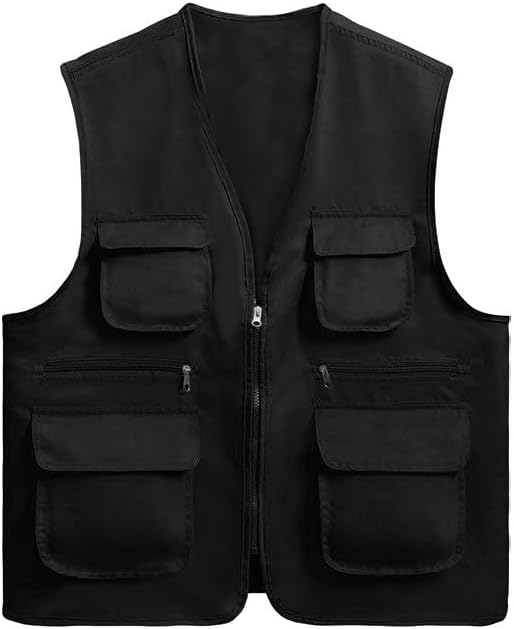 Men's Fishing Vest Casual Outdoor Safari Travel Cargo Jacket Waistcoat with Pockets