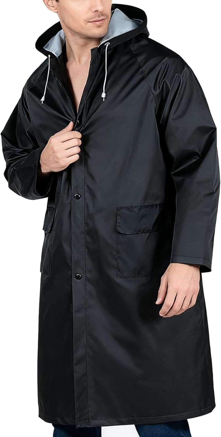 Men's Long Rain Jacket Windbreaker Waterproof Active Fishing Rain Coat with Hood