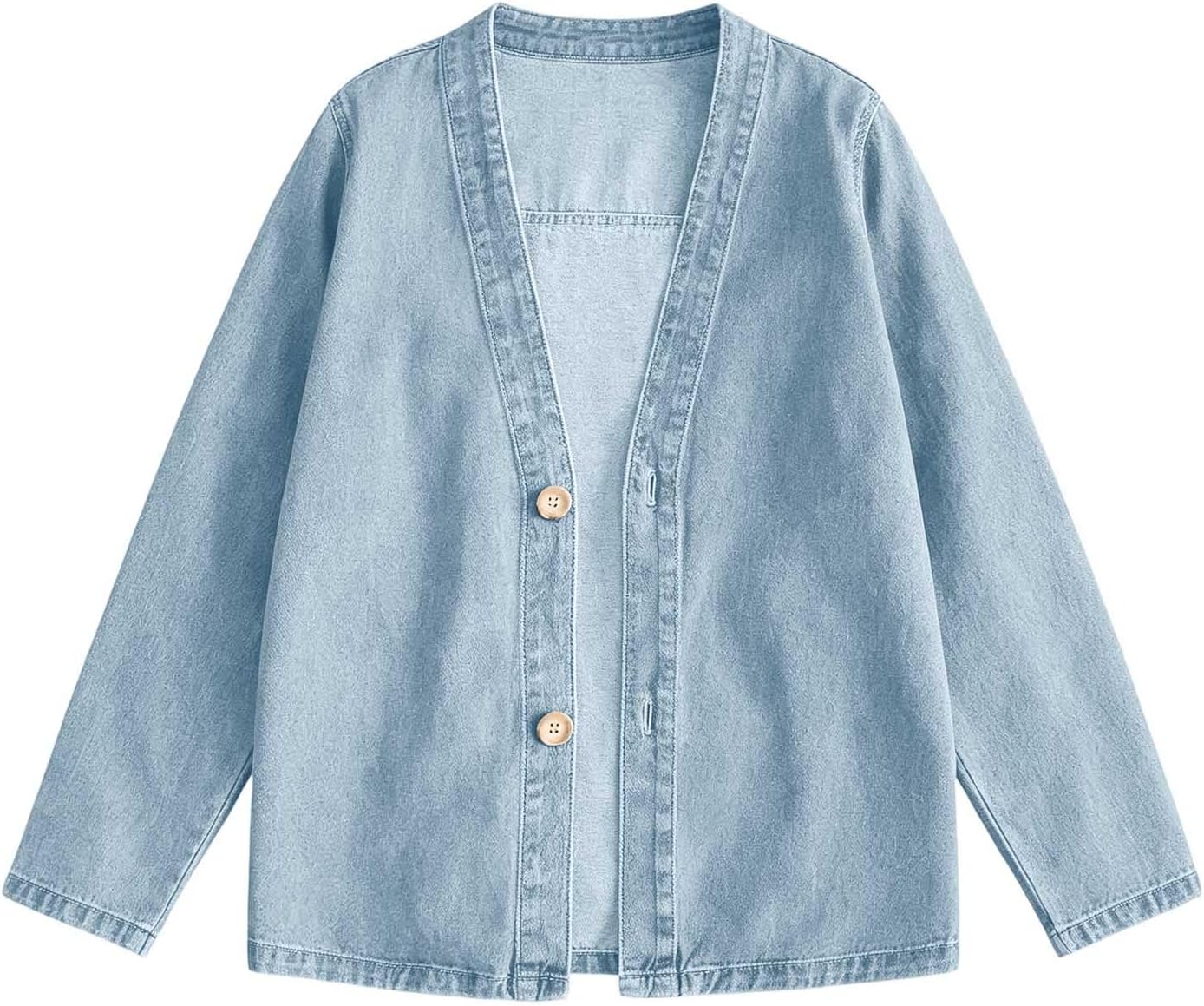 Women's Cardigan Trendy Button Front Jacket Relaxed Fit Casual V-Neck Jean Jackets
