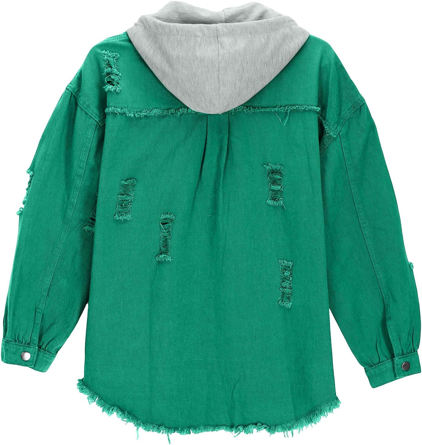 Women's Jacket for Button Down Long Sleeve Jean Jacket Casual Frayed Hem Ripped Jean Coat