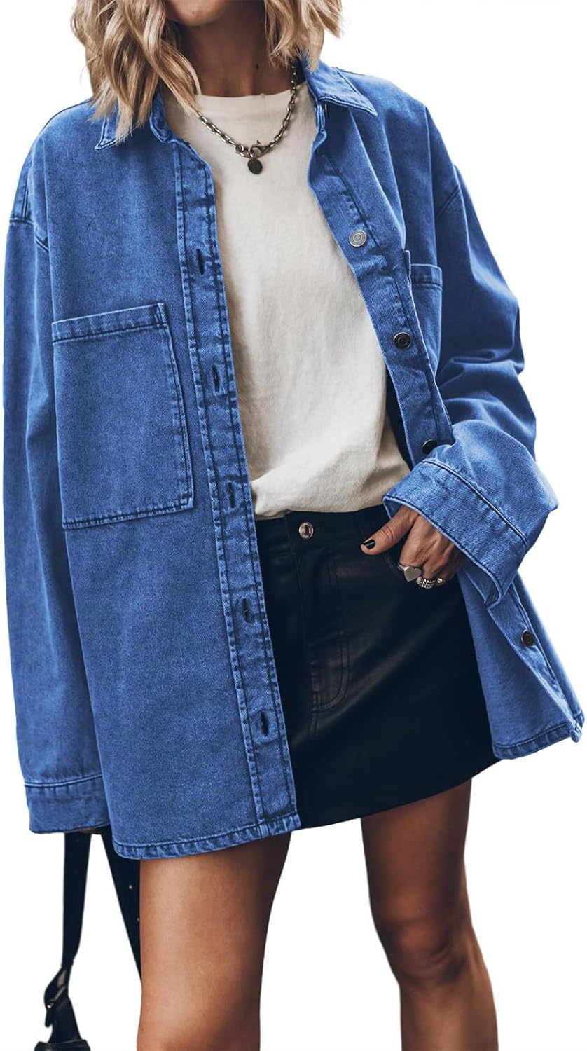 Women's Jean Jacket Button Down Jackets Long Sleeve Jacket Coat Vintage Coats