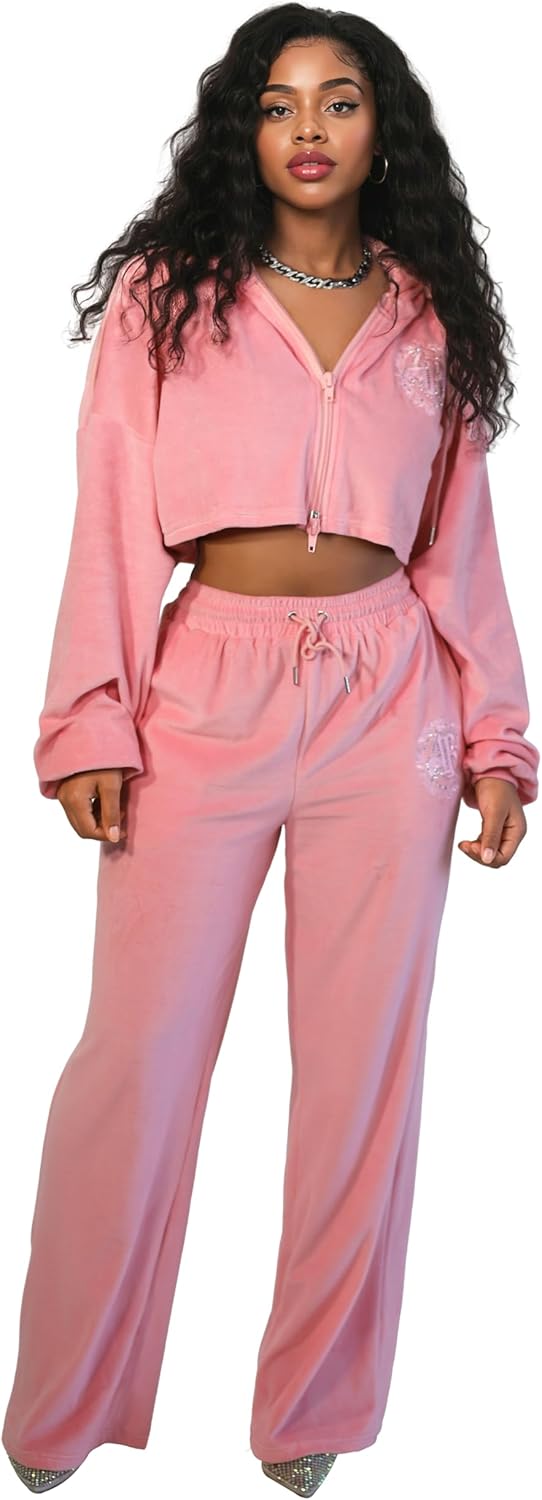 Women's Velour Cropped Zip Up Hoodie Curvy Cotton Track Jacket with Rhinestone Short Sleeves Women's Velour Cropped Zip Up Hoodie Curvy Cotton Track Jacket with Rhinestone Short Sleeves