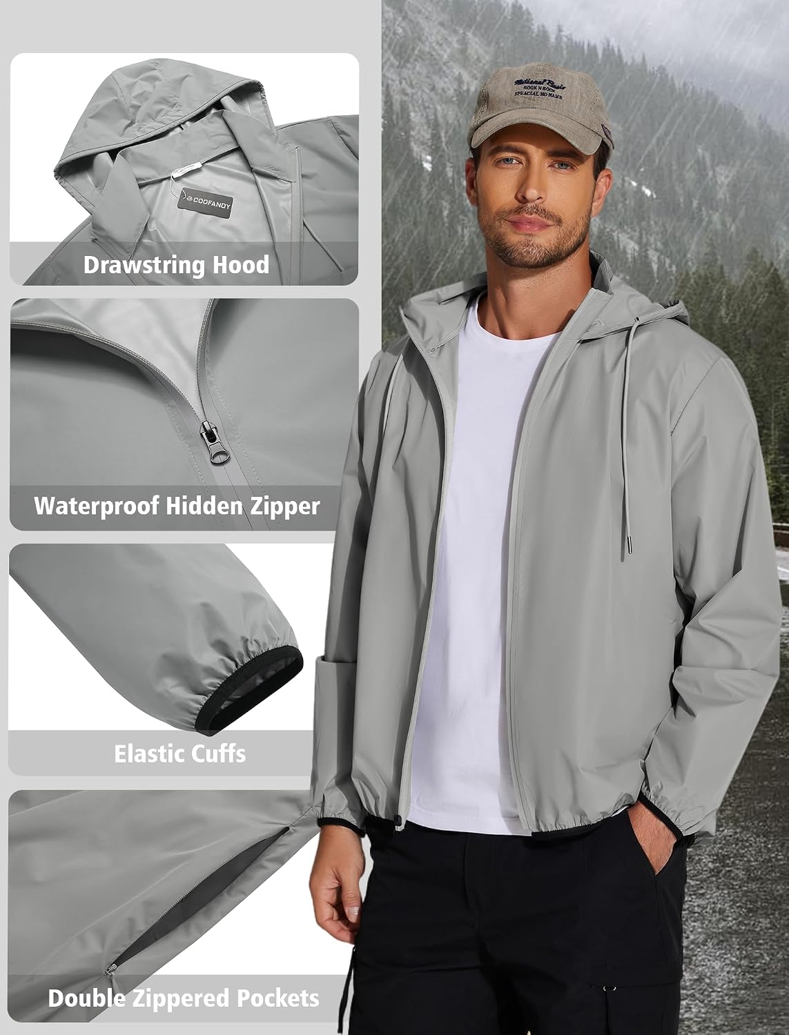 Men's Rain Jacket with Hood Packable Waterproof Raincoat Golf Rain Gear Travel Men's Rain Jacket with Hood Packable Waterproof Raincoat Golf Rain Gear Travel