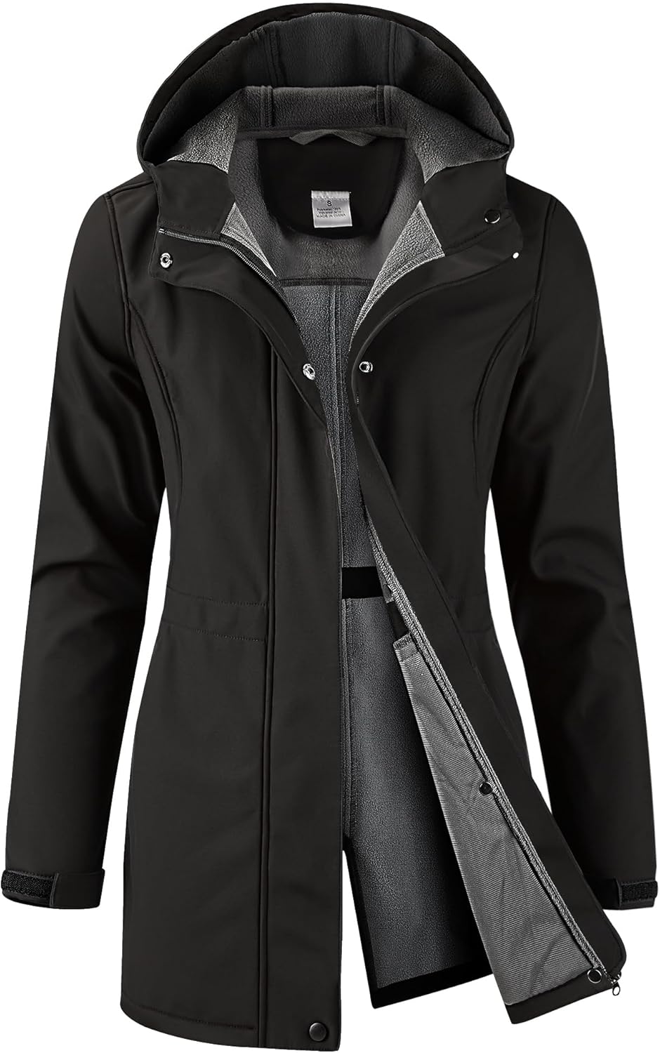 Women's Waterproof Softshell Rain Jacket Fleece Lined Hooded Long Rain Coat Warm Windproof