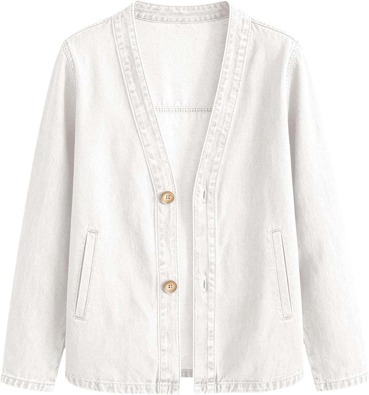 Women's Jacket V Neck Long Sleeve Button Front Soft Casual cardigan Spring Jean Jacket